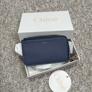 Chloé Navy Leather Zip Card Case